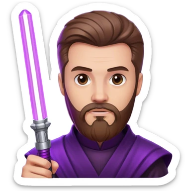white man with brown beard and goatee holding a purple lightsaber  sticker