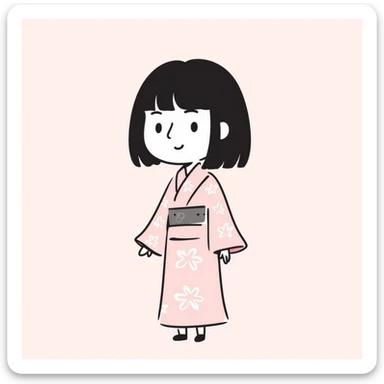 soft pastel Japanese hand-drawn chibi style sakura blossom, full-body, clean lines, with a gentle smile sticker