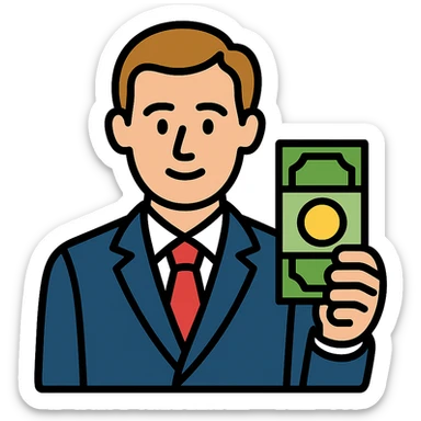 Nikolai Astrup, Norwegian politician, holding a pack of money in his hand sticker