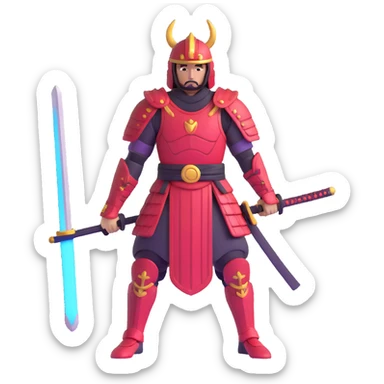 male warrior in samurai armor with glowing halo, nomadic traveler sticker