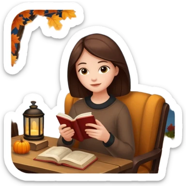 🍁☕📖 Cozy autumn evening with a warm coffee and a book sticker