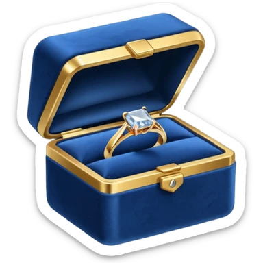 dark blue box with an engagement ring sticker