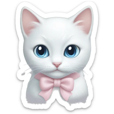 White cat light pink bow light blue eyes  sticker