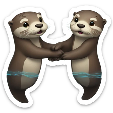2 otters holding hands swimming  sticker