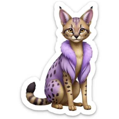 Realistic wild real life dark floral pastel-lilac-violet-lavender caracal-serval-civet-genet-hybrid-animal-Fakémon-fursona photo IRL outside (full body) sticker