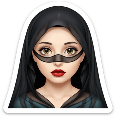 Female figure lifting sheer black veil from her lips, forbidden intimacy sticker