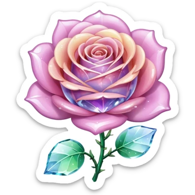 Sparkly glossy Pastel  glass crystal rose flower  sticker