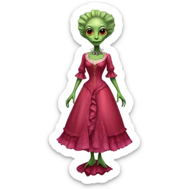 "green alien woman" galora in red pink Victorian dress elegant, full body sticker