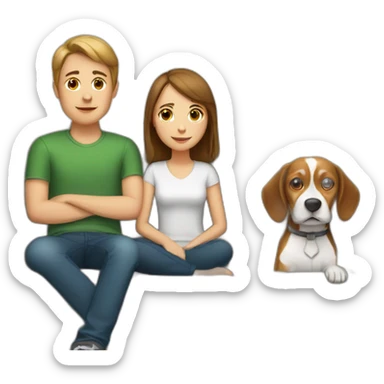 Brown hair White boy and girl and beagle Sit on couch sticker