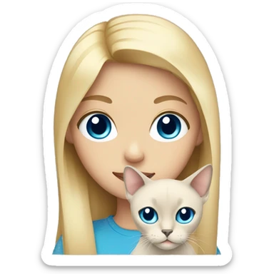 blonde girl with blue eyes holding a siamese cat  sticker
