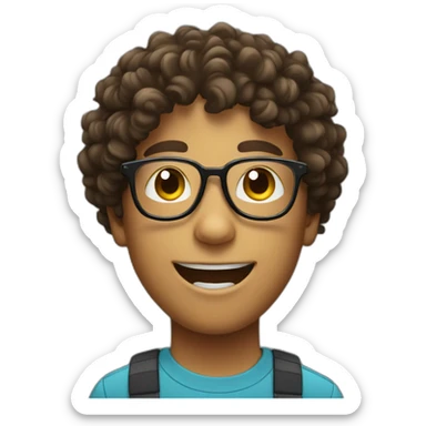 a boy with curly hair and glasses enjoying the music he is listening to sticker