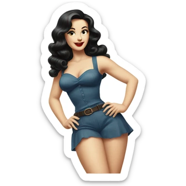 Caucasian Vintage Pinup, full body, with long dark hair sticker