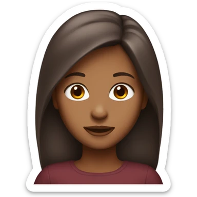 Emoji girl with tan skin brown eyes  and dark red hair layers sticker