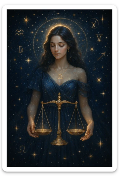 Libra woman, celestial, surrounded by stars, zodiac, no text sticker