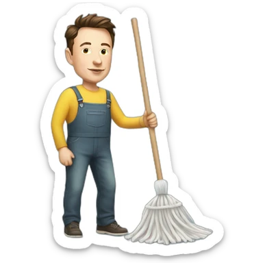 Elon Musk holds a mop in his hands sticker