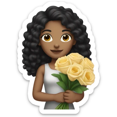 A light skinned girl with black curly hair holding a bouquet  sticker