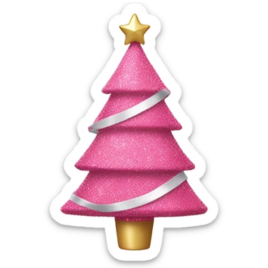 Pink glitter Christmas tree with white ribbons  sticker