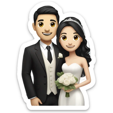 wedding couple with faThe woman has black hair, and the man has a similar white skin tone with black hair styled like an Asian idol. Both are smiling, standing close together in wedding attire.ir skin sticker