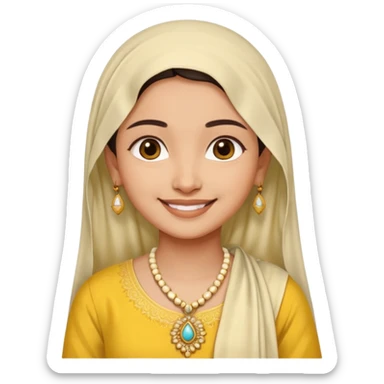 generate an ios genmoji in a bratz style of a fair beautiful indian girl wearing a casual kurti (yellow) with dupatta around her neck in white sticker