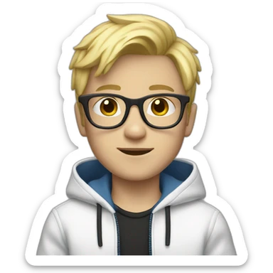 Blond boy with blue glasses and Black shoes and a white hoodie and jeans sticker