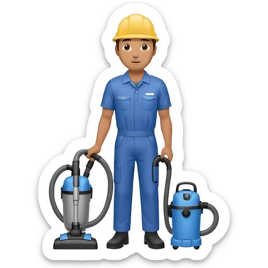 técnico de limpieza hombre sujetando una aspiradora de agua (medio cuerpo) sticker