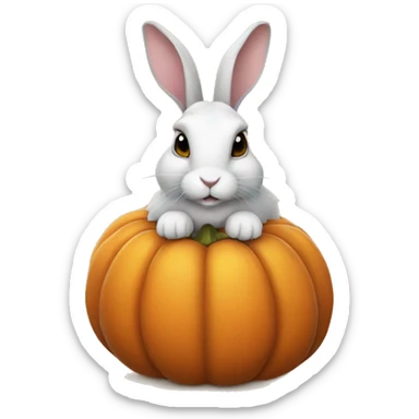 Realistic rabbit in pumpkin autumn sticker