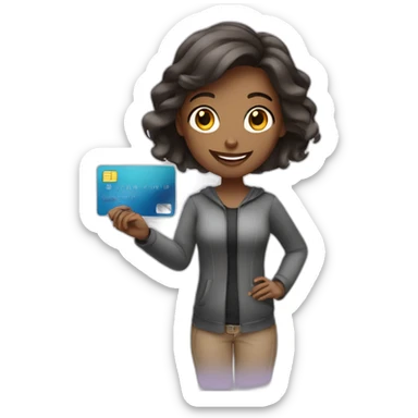 Girl with a credit card in front her comouter sticker