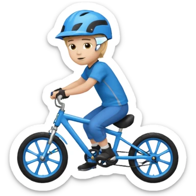 bike riding black bike blonde hair boy blue helmet sticker