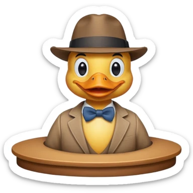 duck with a fedora, on a comedy stage, smiling sticker
