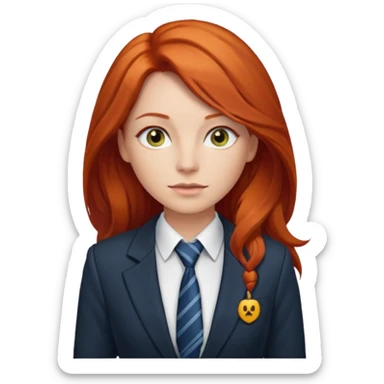 long red haired woman with tie, t-shirt and blazer sticker