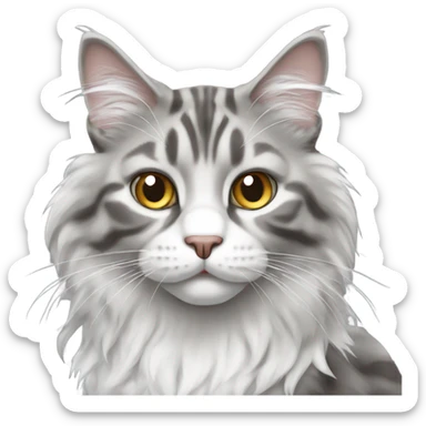 Main coon cat white gray sticker