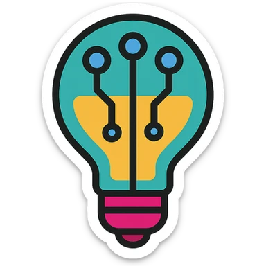 circuit board pattern forming a lightbulb, representing logic and technology, modern icon style sticker