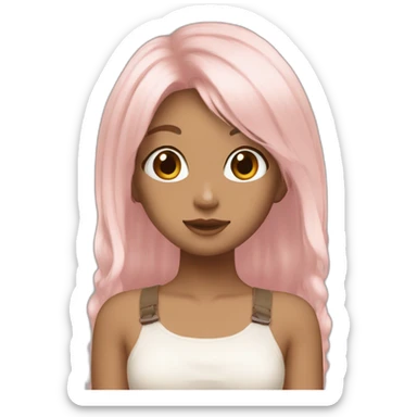 Cute girl aesthetic with light pink hairs and light brown top with white pants standing  sticker