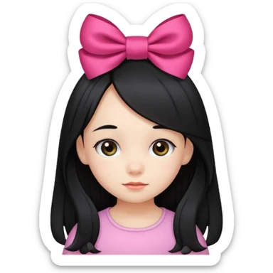 little girl with ribbon hairclip, long black hair sticker