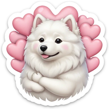 samoyed hug with pastel hearts sticker