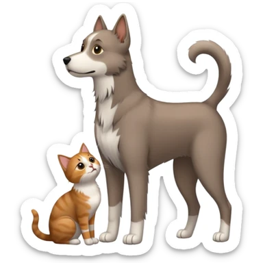 Tall dog small cat looking at each other sticker