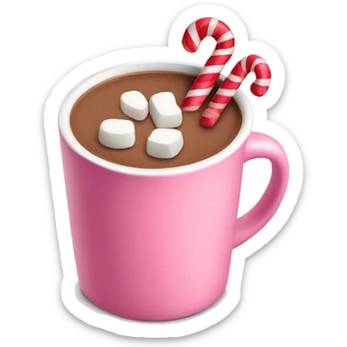 Hot cocoa in a pink mug with marshmallows and candy canes  sticker
