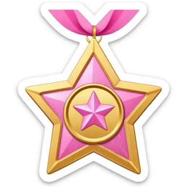 a glittery golden star-shaped medal with a soft cardboard texture, featuring a pink number 1 in the center with the text  sticker