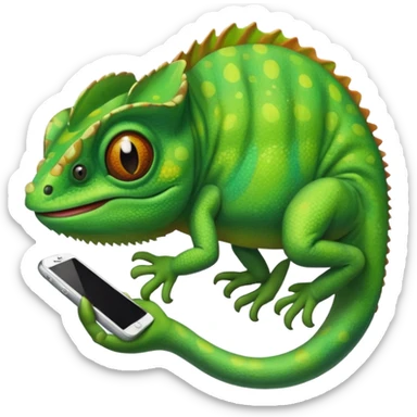 Chameleon using an iPhone sticker