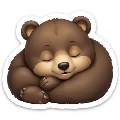 Meme-Worthy Cute Sleeping bear cub Portrait Emoji, Head resting peacefully with a contented smile, showcasing a massive, robust build and a luxuriously soft dark brown fur, eyes shut in a serene, restful nap, Simplified yet hilariously adorable features, highly detailed, glowing with a soft, drowsy light, high shine, relaxed and utterly lovable, stylized with an air of playful laziness, bright and heartwarming, soft glowing outline, capturing the essence of a comically sleepy bear cub, so meme-worthy it feels like it could instantly become the next viral sensation of adorable slumber! sticker