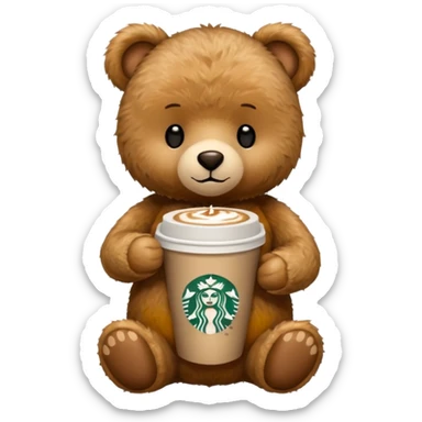 teddy bear with one cup of starbucks coffee sticker