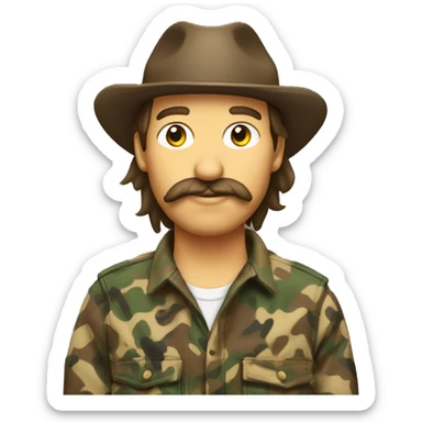 Redneck country boy with brown mullet and mustache wearing duck camo sticker