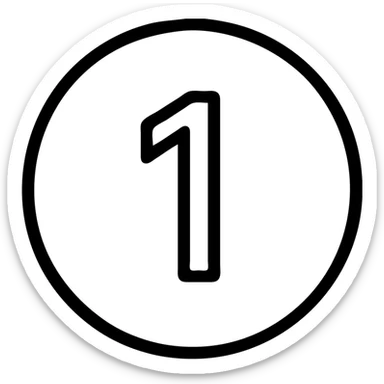 circle containing the number 1, outlined, easy to read sticker