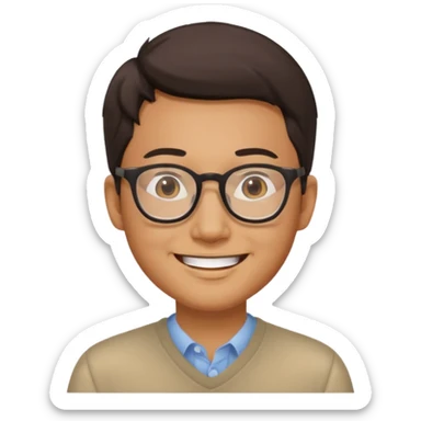 asian man wear glasses smile sticker