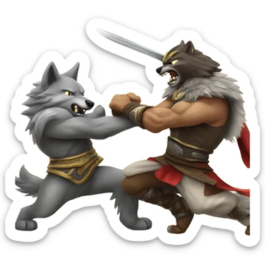 Wolf vs warrior fight sticker
