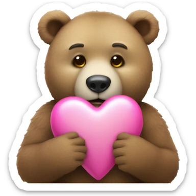 Bear holding pink Christmas heart  sticker