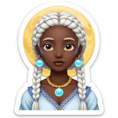 dark skin moon mystic woman white braids glowing orb sticker