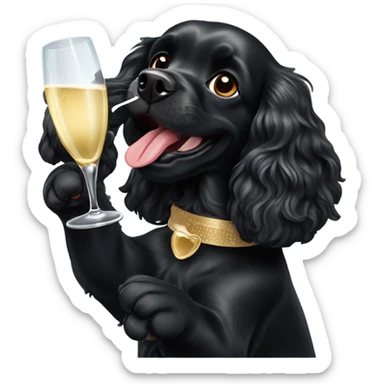 Black cocker spaniel drinking shampaigne sticker