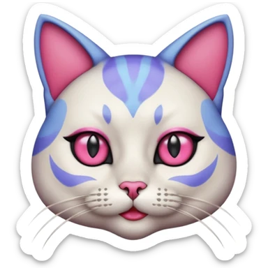 cat with exaggerated makeup portrait, head and shoulders only, heavy colorful eyeshadow, bold lipstick, dramatic blush, funny glamorous expression, cute 3D cartoon, mobile game icon style, clean background, no text, no watermark sticker