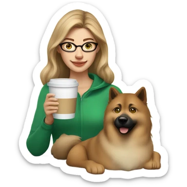 Brown light hair woman aux Green eyes with glasses Green eyes and Coffee with milk  eurasier dog  sticker
